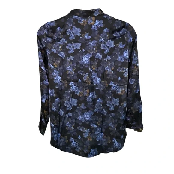 Elie. Elie Tahari Blouse Long Sleeve Floral Blue Gold Casual Sz Small & Medium - Picture 6 of 6